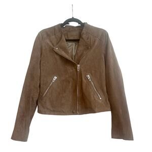 Blank NYC Size Medium 100% Leather Brown Suede-like Jacker with Zipper Pockets